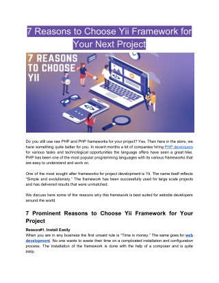 7 Reasons to Choose Yii Framework for Your Next Project