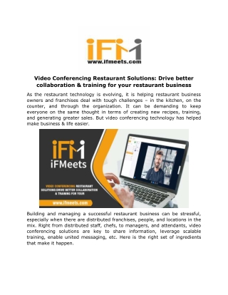 Video Conferencing Restaurant Solutions: Drive better collaboration & training for your restaurant business